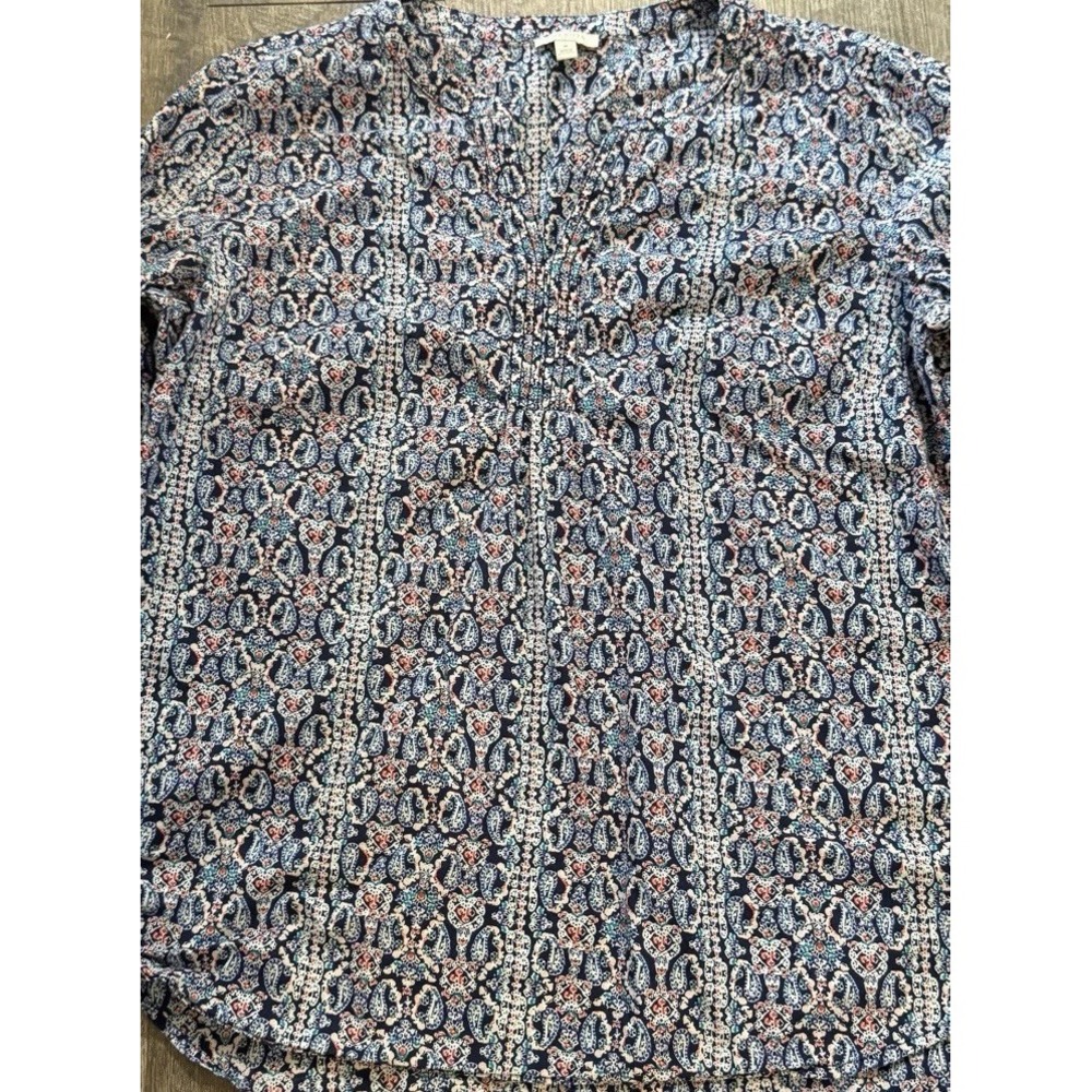 Talbots Paisley Blouse Women's Size Medium 3/4 Sleeve VNeck Top Blue Multicolor